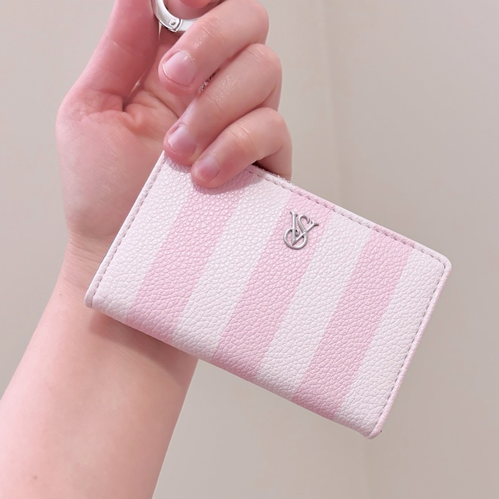 Victoria's Secret Pink and White Striped Card Holder Keychain Heritage Stripe